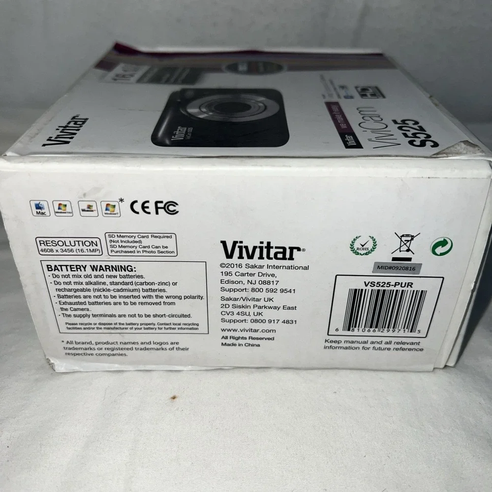 Vivitar ViviCam S525 Digital Camera 16.1MP Purple Open Box Point‎ Shoot Compact